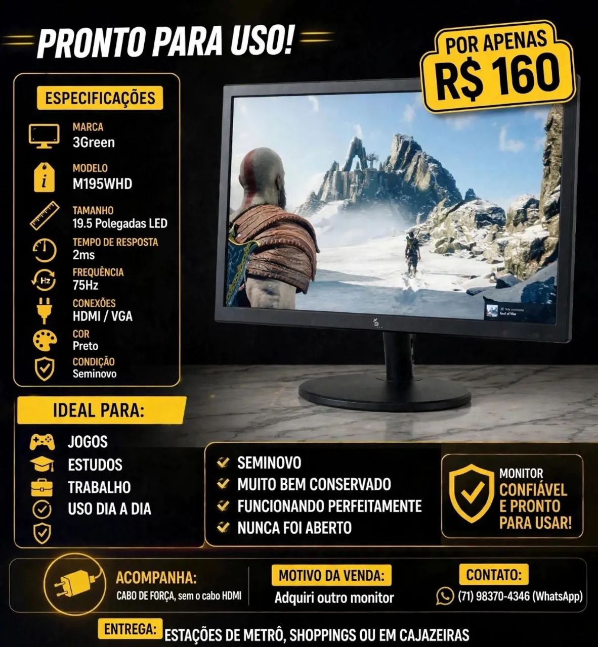 Monitor 3Green 19.5 Polegadas LED M195WHD - Seminovo