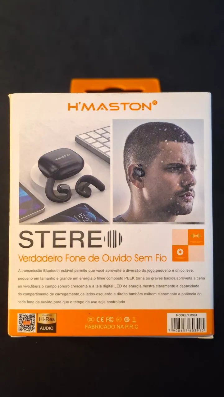 Fone Bluetooth H?Maston RS24 5.4 com Case e Display LED - Novo - Foto 3