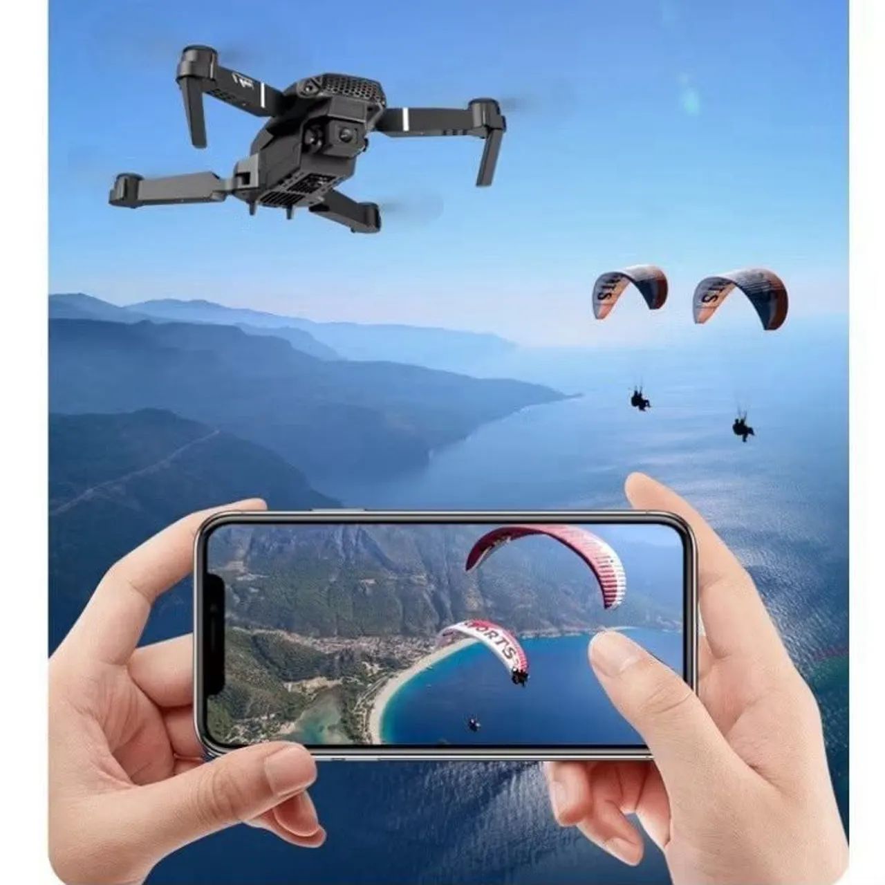 Drone E88 Dual Camera 4K Com 1 Bateria WI-FI PRETO NOVO - Foto 4