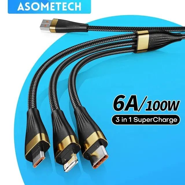 Cabo 3 em 1 de carregamento Asometech Portátil Micro USB Tipo C