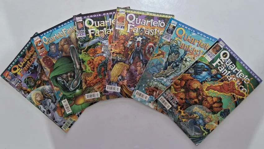 Imagem da capa da HQ Gibi Heróis Renascem: Quarteto Fantástico - Minissérie completa em 12 edições Marvel anunciado na OLX