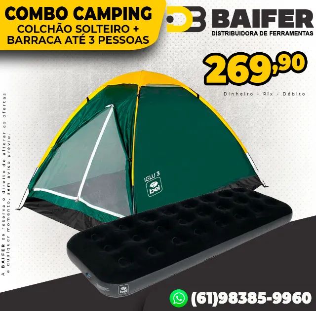 Combo Colchão Inflável Solteiro + Barraca Camping Até 3 Pessoas Bel