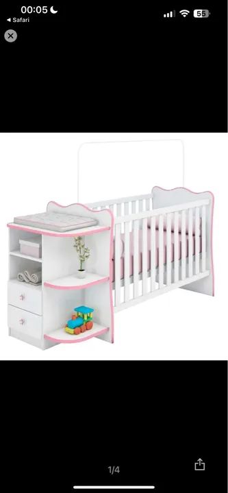 Berço com Trocador e Cômoda - Branco e Rosa - Foto 2