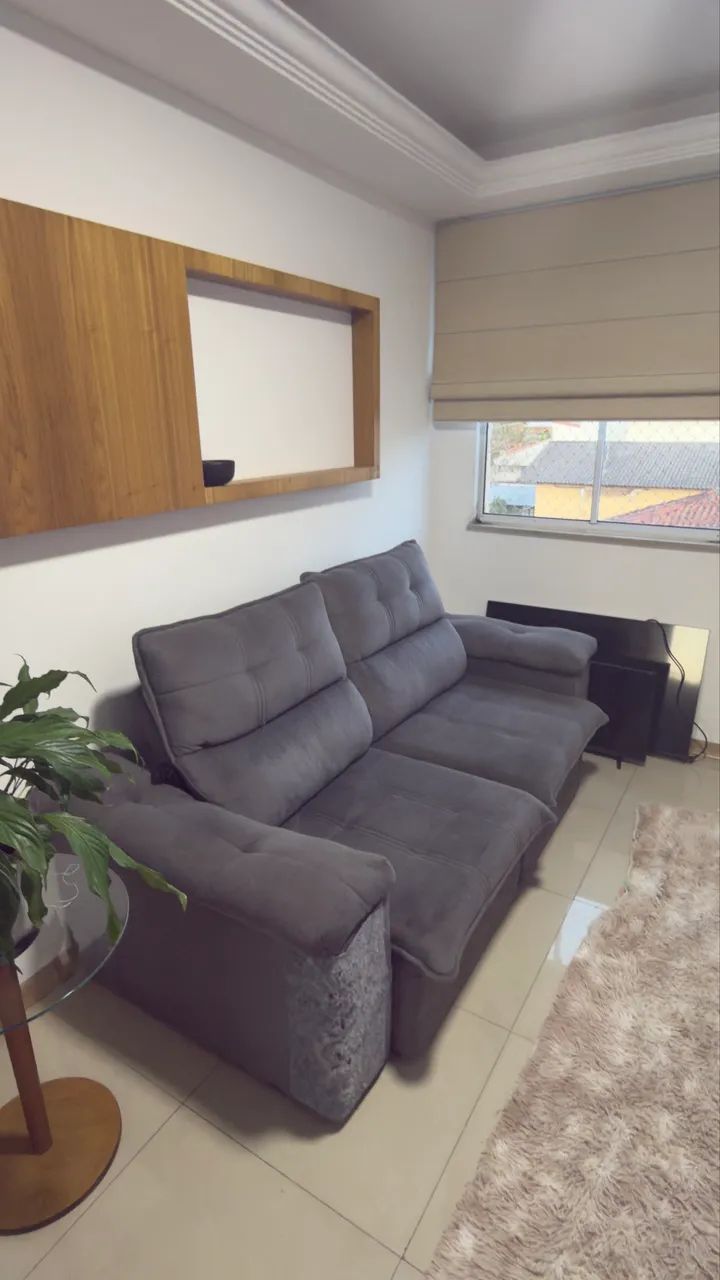 2-Meter Gray Retractable/Reclining Sofa in Suede Velut Fabric65566225339778125