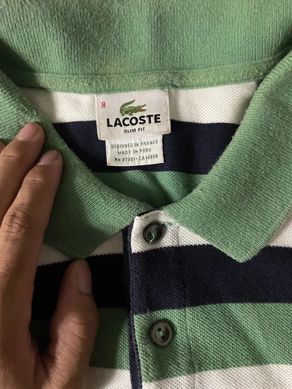 Camiseta Lacoste listrada verde e branca - Foto 2