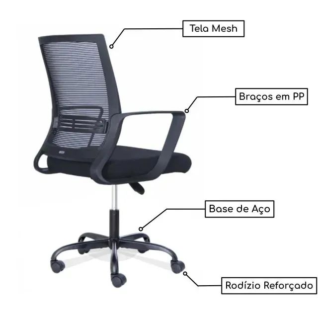Cadeira Diretor Escritório Tela JOY Preta Design Ergonômico Conforto e Estilo 34007 - Foto 6