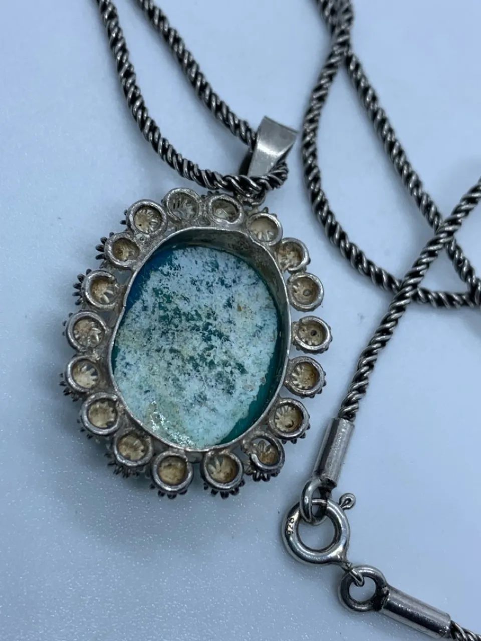 Colar de prata 925 Vintage com Pingente Oval Azul - Foto 5