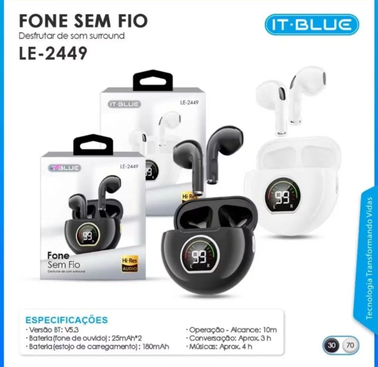 Fone de Ouvido Bluetooth Sem Fio IT-BLUE LE-2449