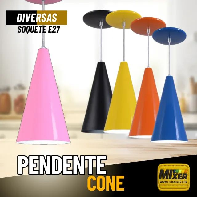 Pendente Cone Alumínio Luminária Decorativa Multicores _ CS126
