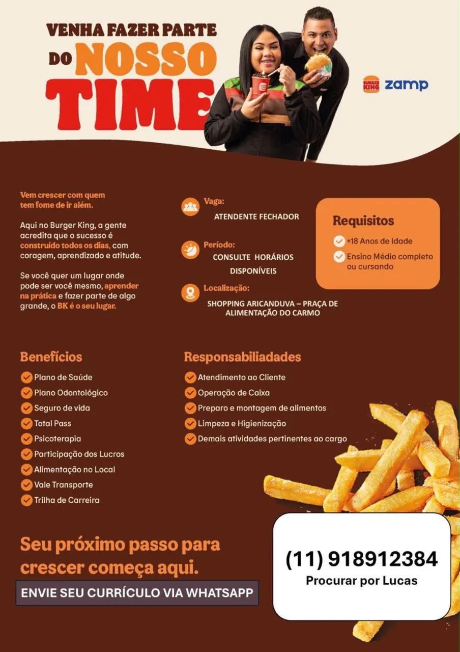 VAGA DE EMPREGO - início imediato