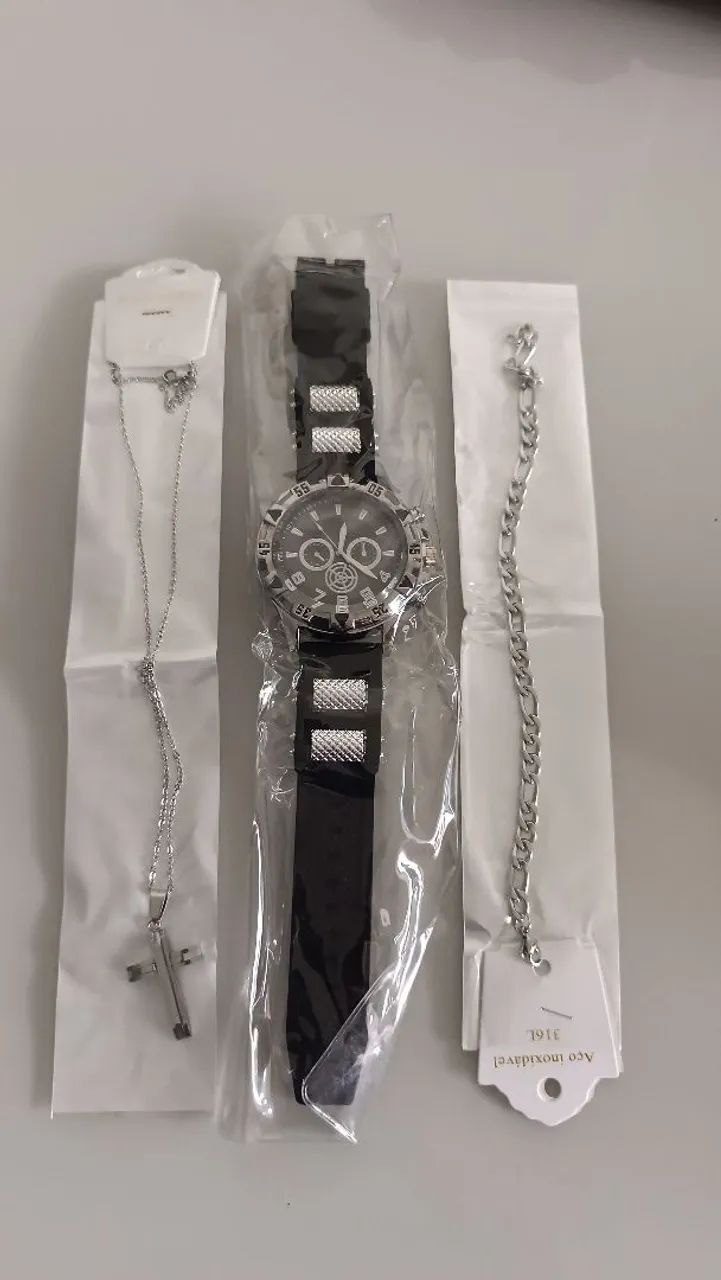 Kit relógio cordão pulseira