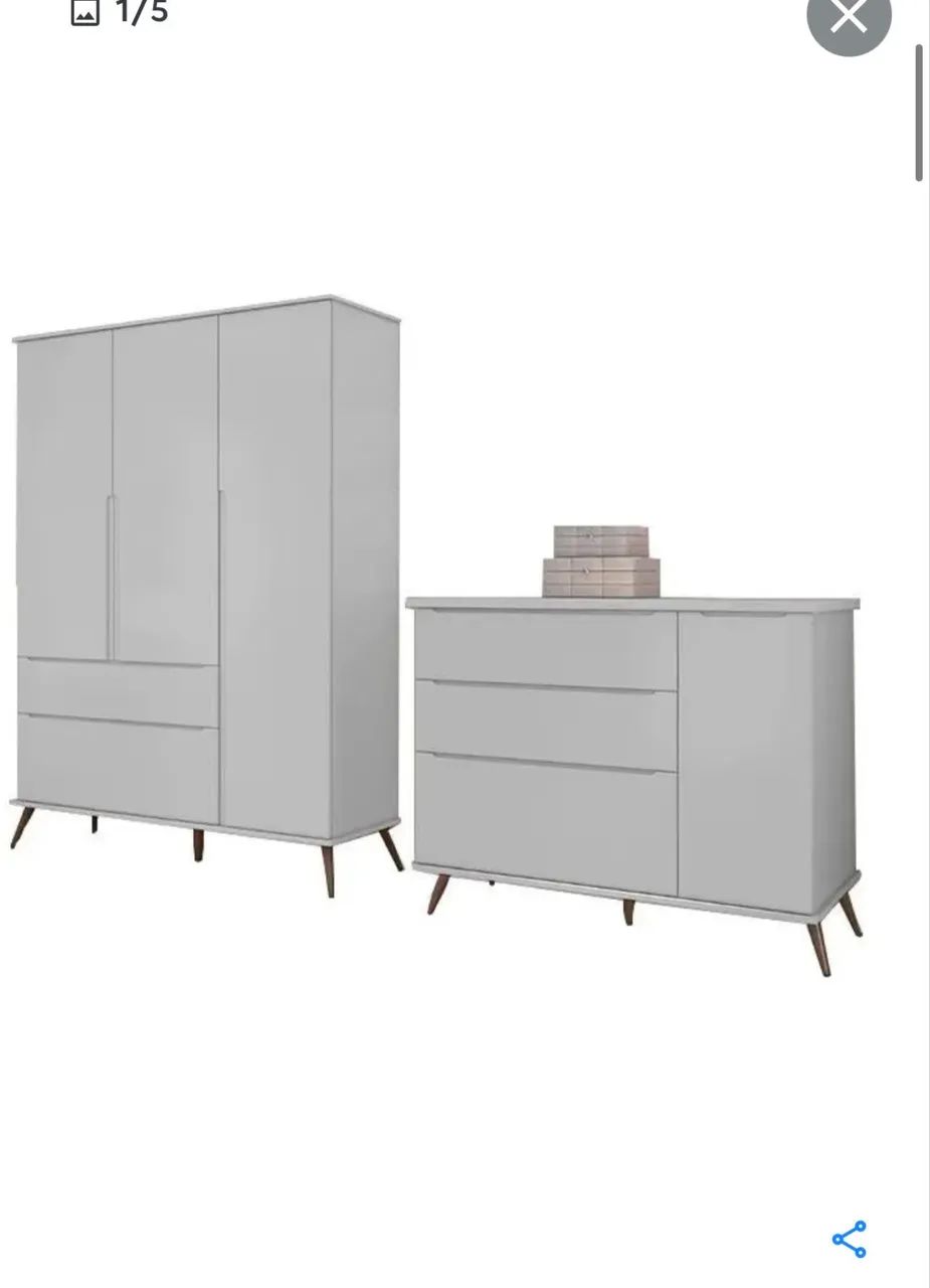 Quarto infantil retrô Guarda roupa + cômoda cinza  - Foto 2