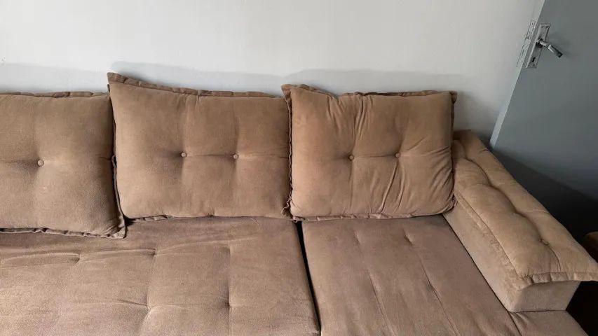 Sofá de canto em suede marrom, 3,07 m - Foto 3