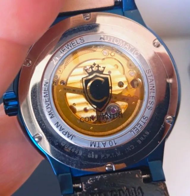 Relógio Automático Constantim Skeleton Hive Blue (modelo G0444B) - Impecável - Foto 4