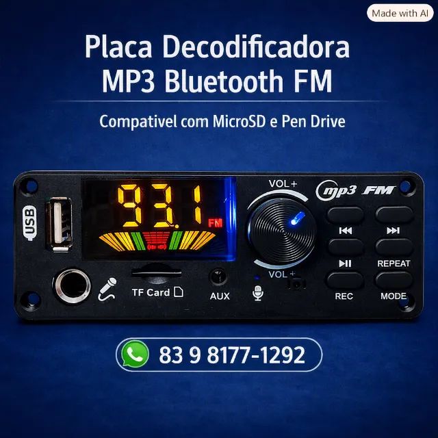 Placa leitora MP3/Bluetooth/FM/SD/PenDrive