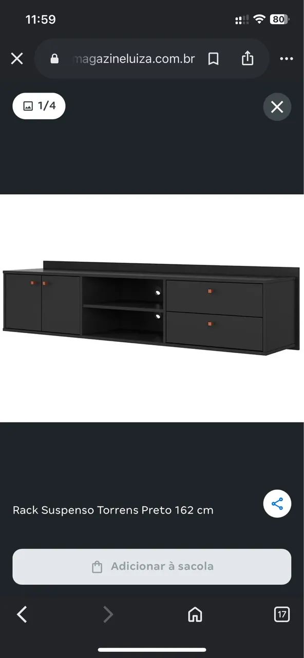 Rack Suspenso Torrens Preto 162 cm