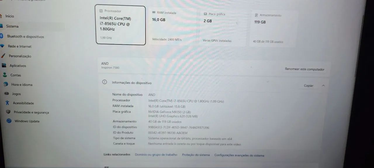 Notebook Dell i7 8gen 