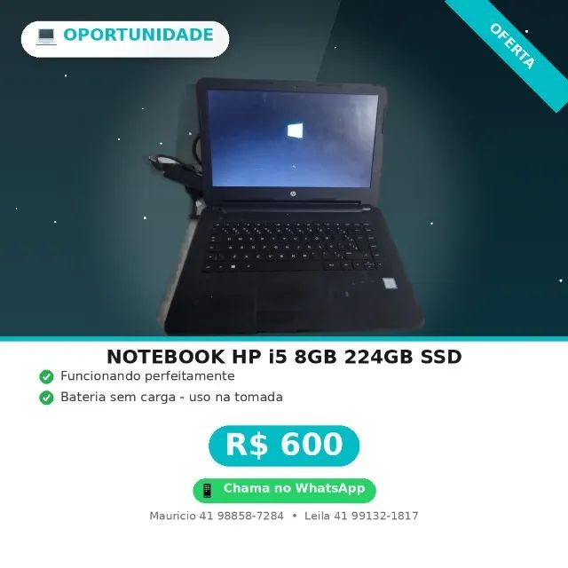 NOTEBOOK HP I5 8GB 256 SSD
