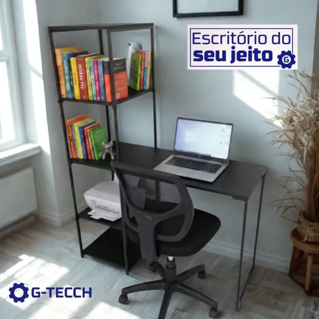 Escrivaninha NOVA Mesa Industrial com Estante Multiuso para Computador Notebook de Estudo - Foto 2