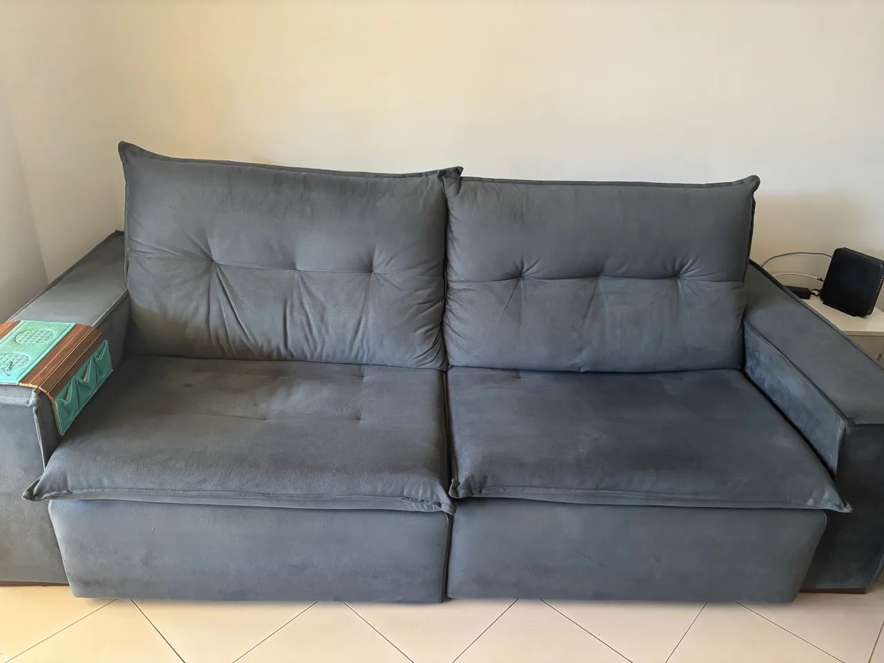 Sofá Retrátil e Reclinável Azul Naval Suede com Pillow Top  - Foto 3