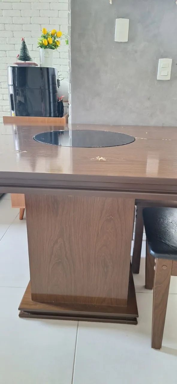 Mesa de Jantar com Centro Giratório - Marrom - Foto 2