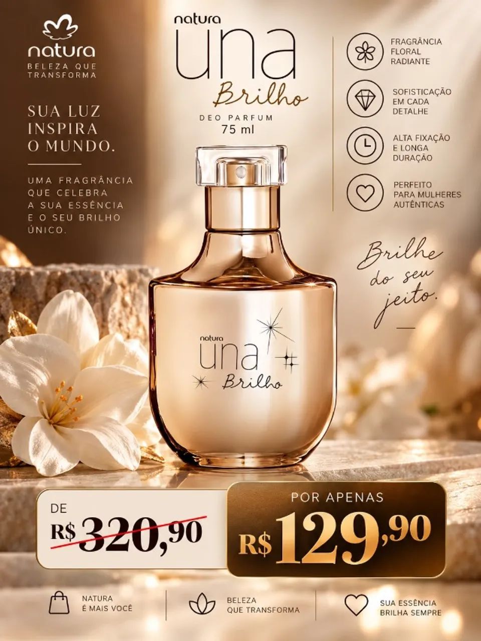 Deo Parfum Feminino Una Brilho 75 ml