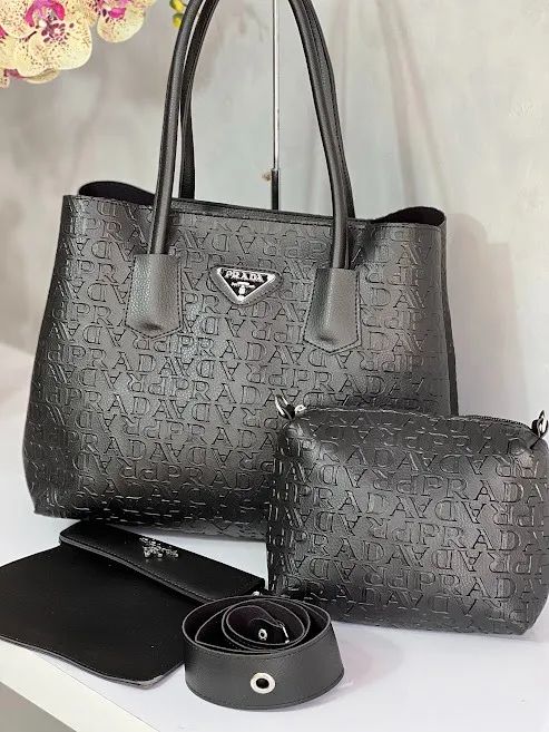 Bolsa Prada Sacola Frequenciada Abotoador interno Kit 3 Peças - Foto 2