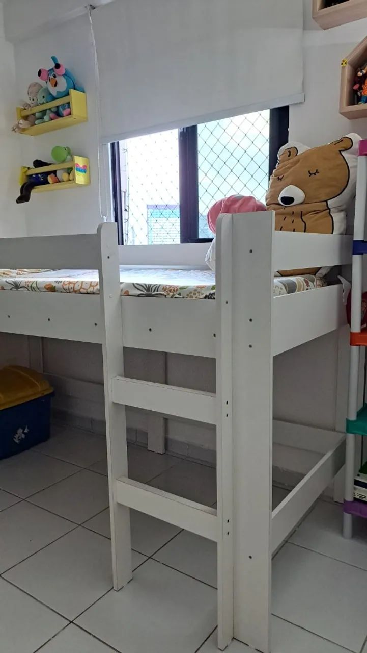 Cama Infantil Elevada com Escorregador - Branca - Foto 3