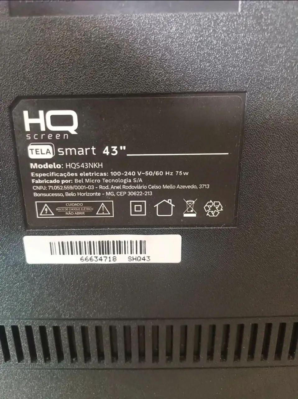 TV hq 43 polegadas, com defeito na tela