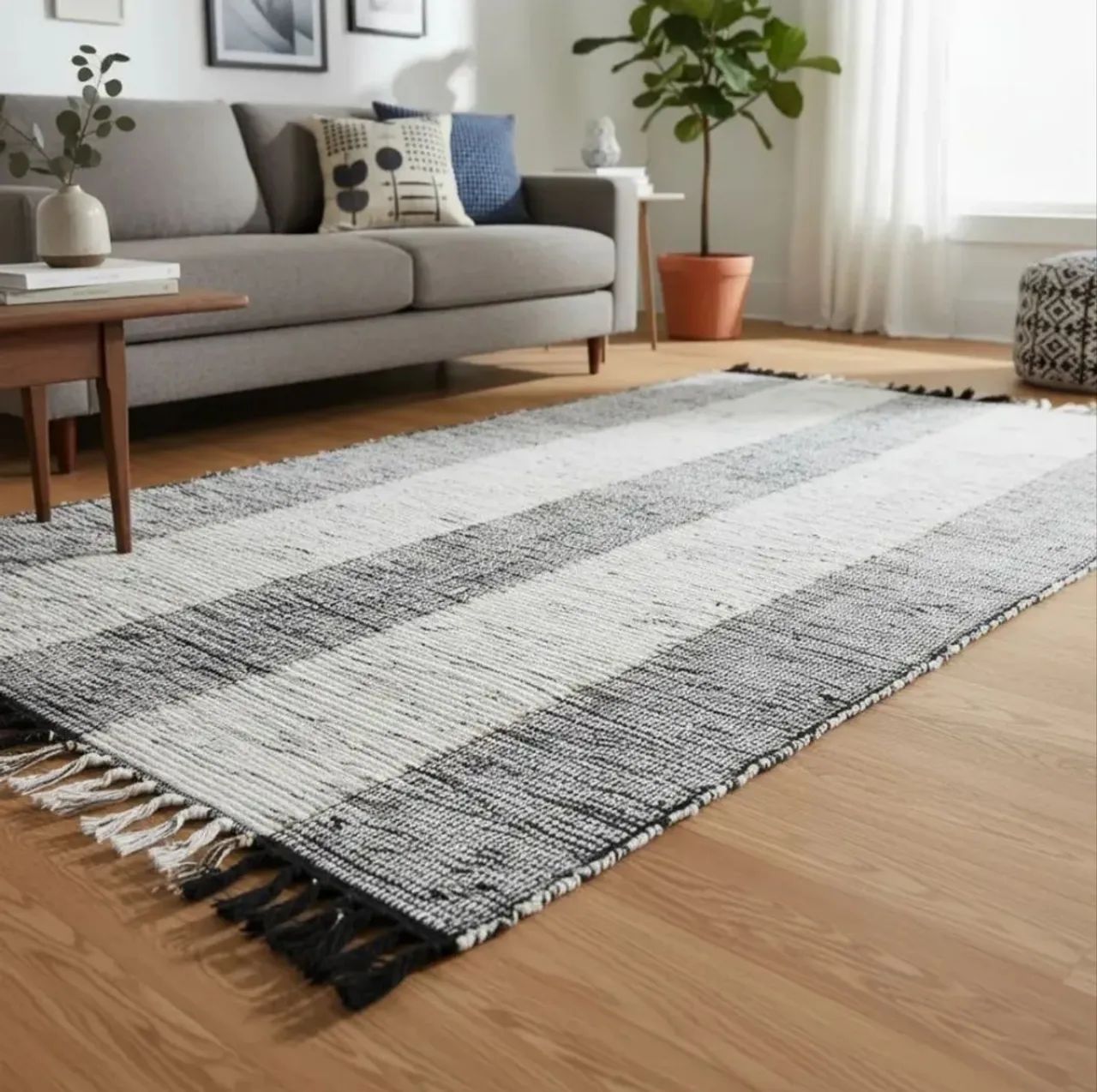 Tapete Artesanal Malha Com Algodão Sala Closet Quarto Escritório Cozinha Cru 1,60 Mts 