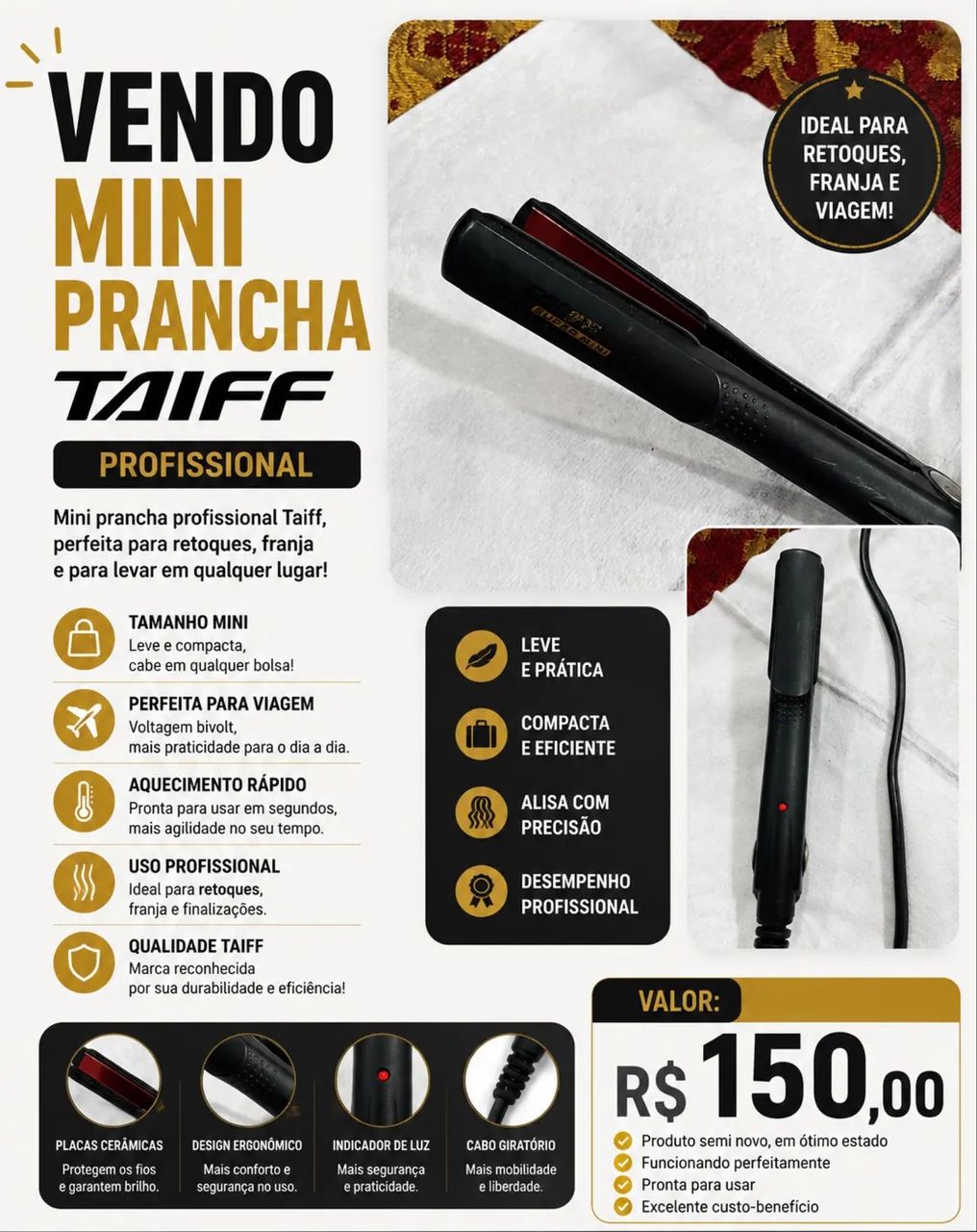 MINI PRANCHA TAIFF PROFISSIONAL 