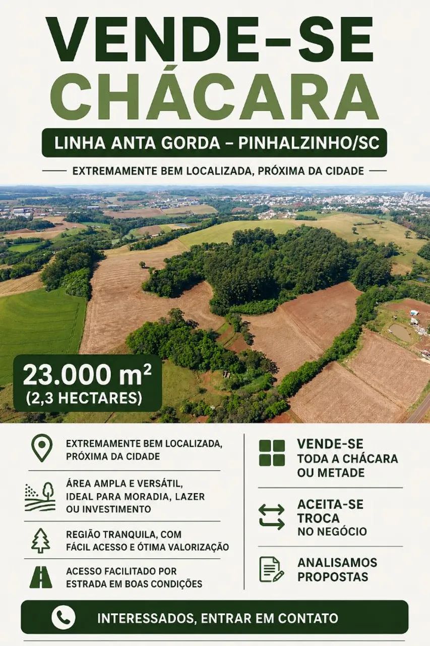 Vende-se chácara próxima da cidade de Pinhalzinho SC