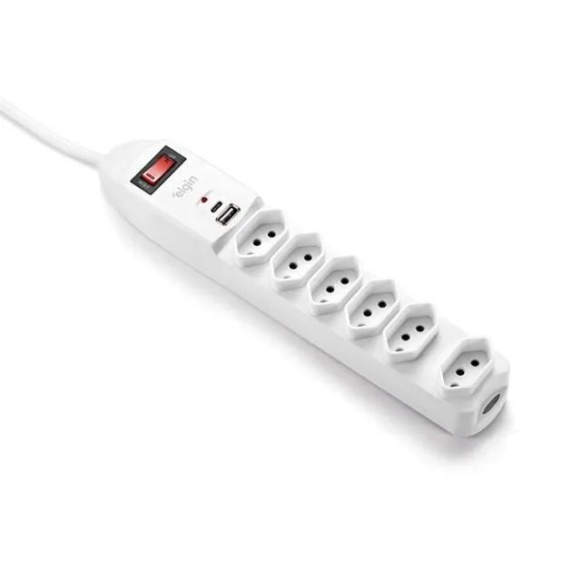 Filtro de Linha 6 Tomadas com USB Tipo A/C 10 Amperes - Elgin