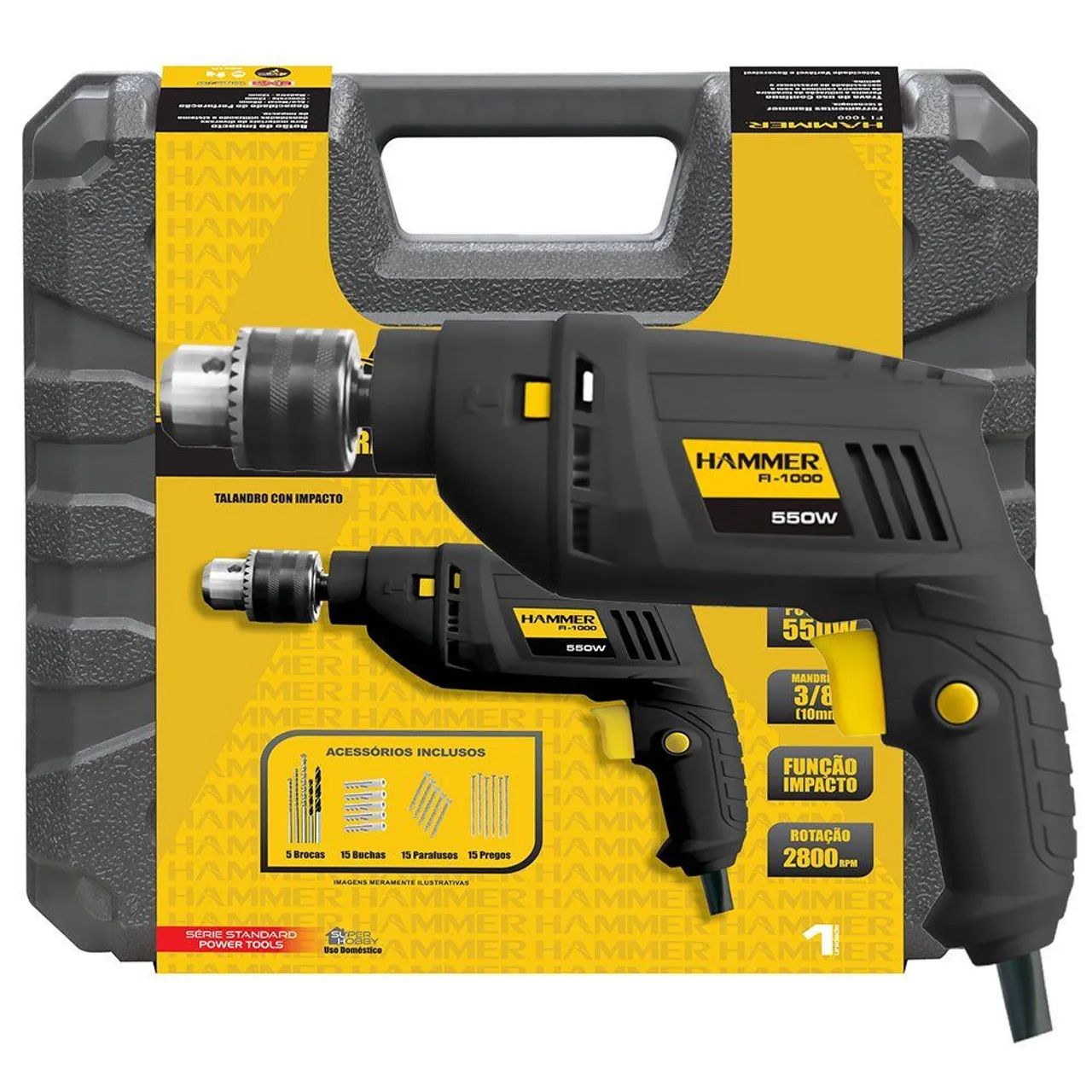Furadeira hammer 650w com maleta de ferramentas 2