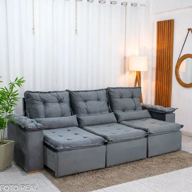 Sofá Retrátil Reclinável Grécia 2.70m Veludo RF - Foto 4