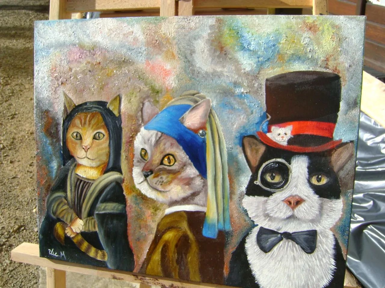 Pintura em tela de gatos - Feito a mão - Foto 2