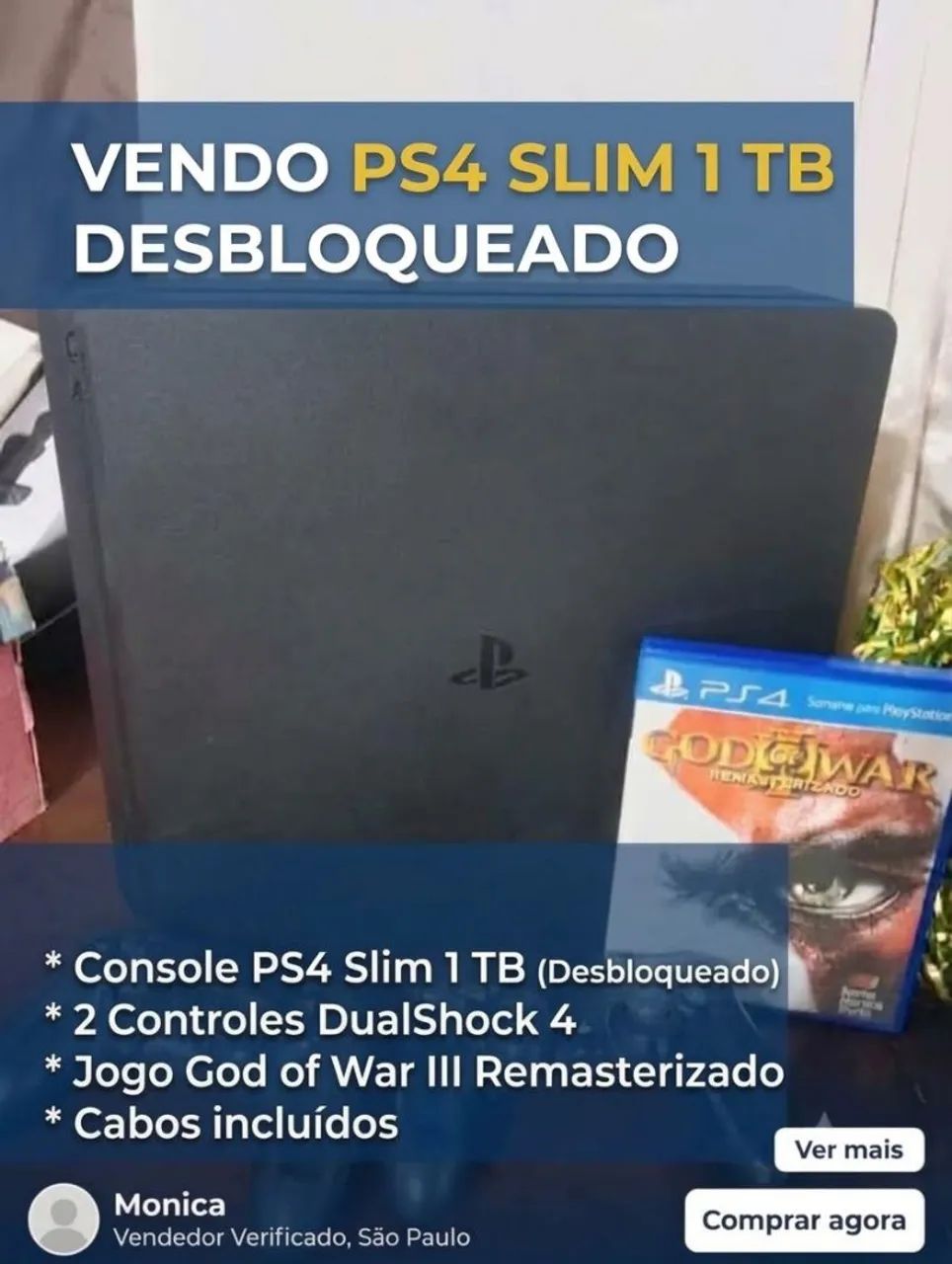PS4 SLIM 1 TB DESBLOQUEADO 2 CONTROLES