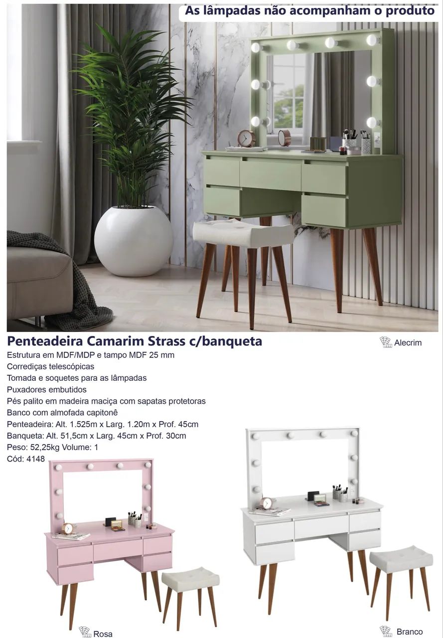 Penteadeira Strass com banqueta 