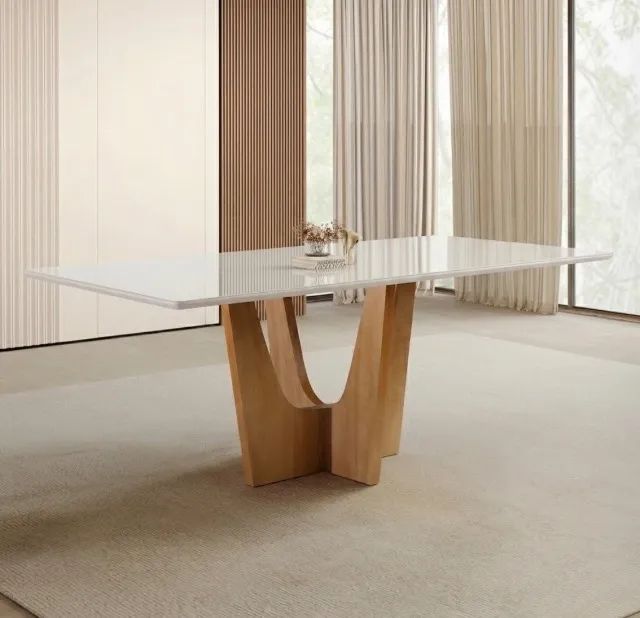 Mesa de Jantar Ravello 1,80 m Mel Off White com Vidro - Foto 2