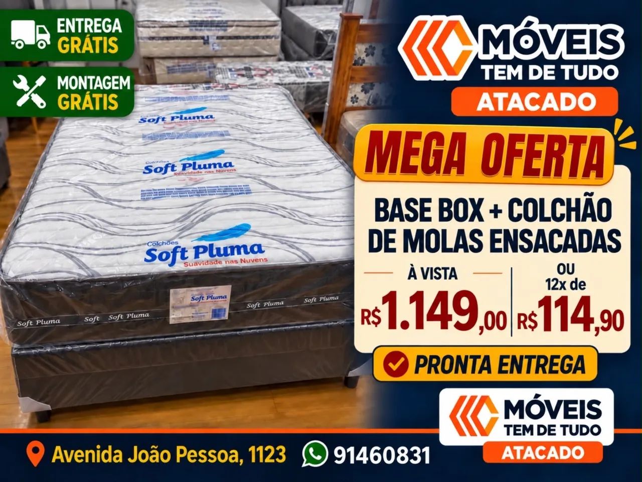 Conjunto Base Box com Colchão de Molas Ensacadas