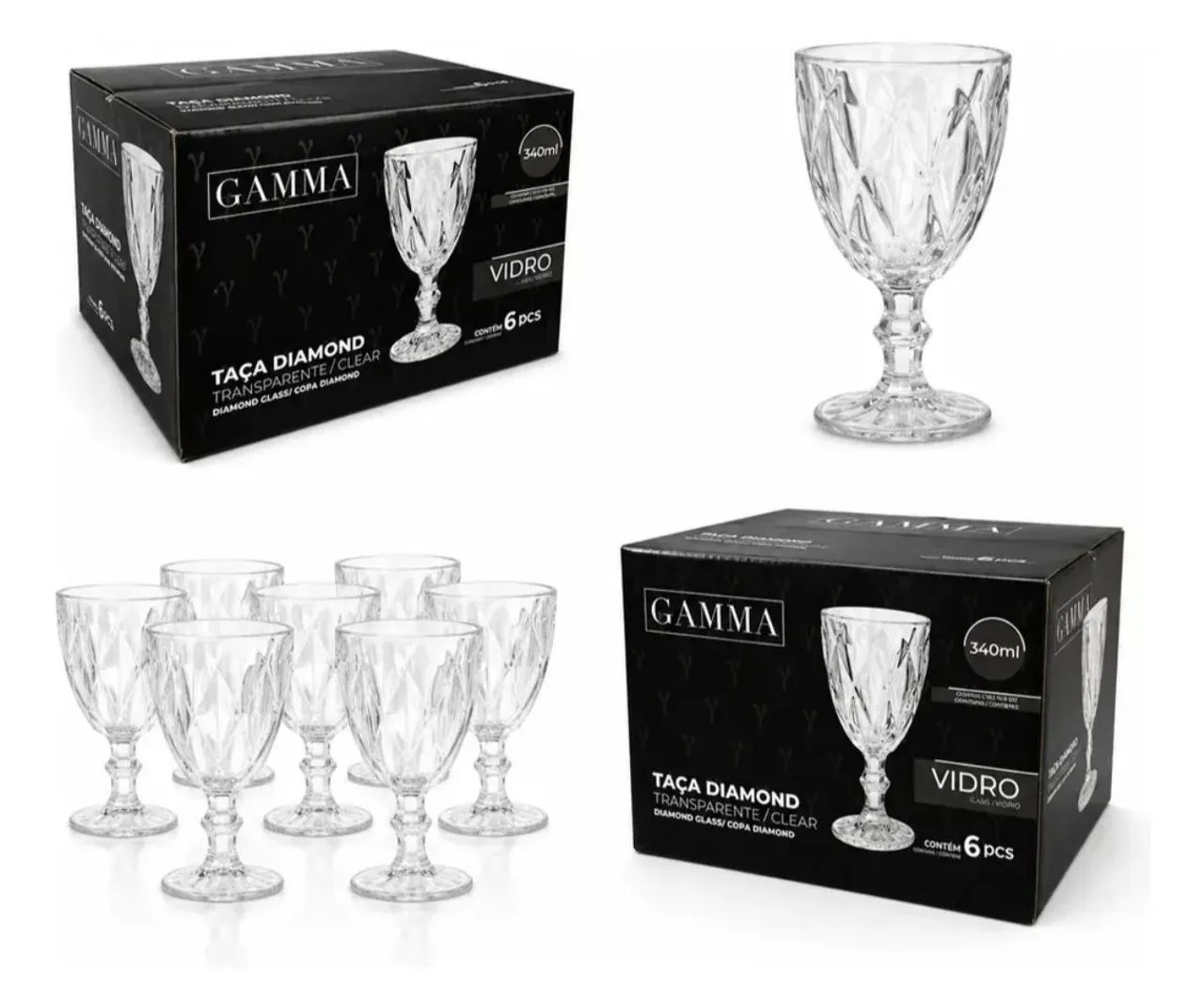 Jogo de Taças Transparente Diamond Gamma