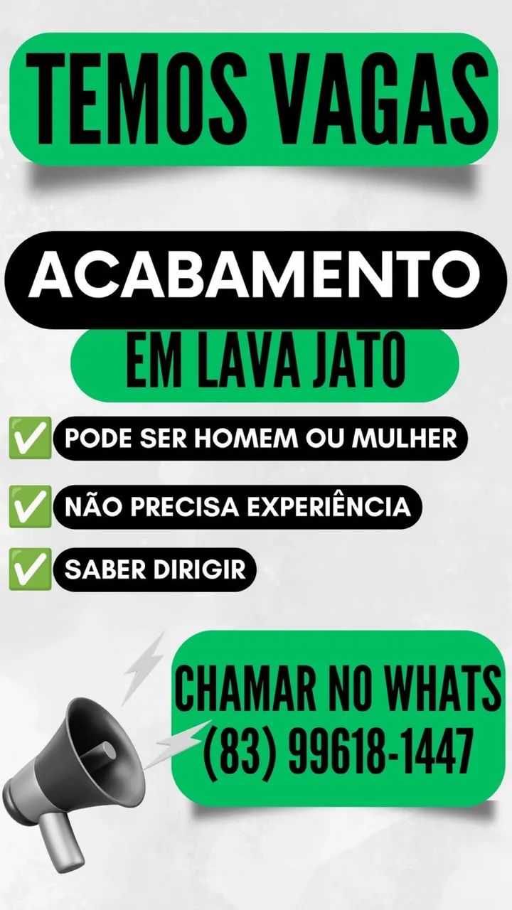 Vaga de emprego em lava jato 