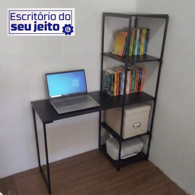 Escrivaninha NOVA Mesa Industrial com Estante Multiuso para Computador Notebook de Estudo - Foto 3