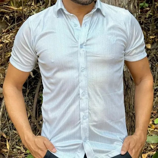 Camisas Manga Curta Slim Malha Lamê  - Foto 3