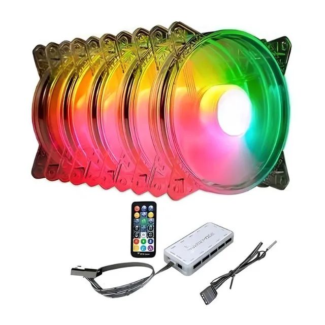 Kit Com 5 Ventoinhas + Controladora, 120mm, ARGB, Transparente