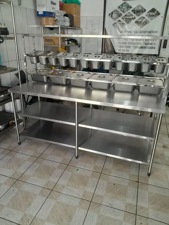 MESA BANCADA CONDIMENTADORA PIZZARIA COM TAMPAS, SOB MEDIDA! - Foto 4