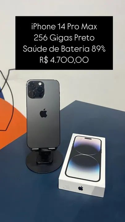 IPhone 14 Pro Max 256GB Preto Saúde de bateria 89% R$ 4.700,00