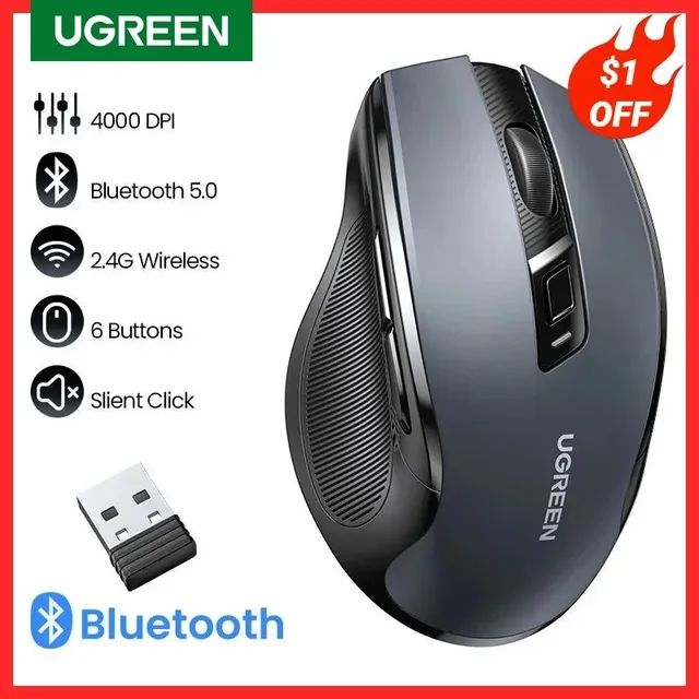 Mouse Wireless 2.4G e Bluetooth 5.0 com 4.000 DPI - entrega (consulte)