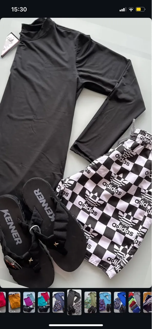 Conjunto de praia com camisa manga longa e bermuda adidas