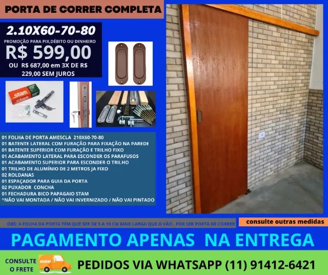 Porta de correr para banheiro com ferragens-trilho-folha